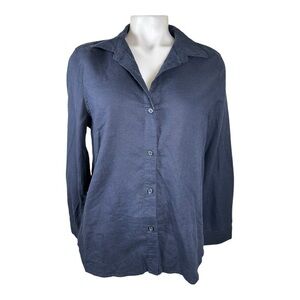 NWT Needle & Cloth Women’s Navy Blue button Front shirt long sleeve linen blend